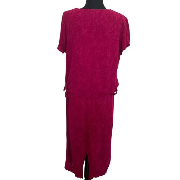 Always Carolyn Women’s 90s Vintage Slinky Short Sleeve Dress Fuchsia Size 16 - Picture 2 of 8